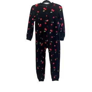 Joe Boxer Girl’s Cherry Print Fleece Unionsuit One Piece Pajamas Large 10-12